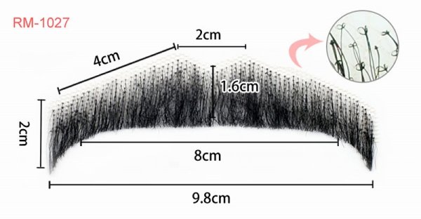 画像4: RM-1027 付け髭 口ひげパームスタイル 濃いバージョン 演劇 舞台に 普段使いにもぴったり 人毛100% つけひげ ひげ あご リアル 本物 (4)